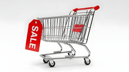 Shopping Cart Sale: A gleaming shopping cart with a prominent SALE tag, symbolizing retail discounts and consumer bargains.