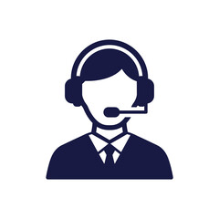 Customer service representative wearing a headset and suit, isolated on white, representing communication and support in business.