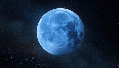 Obraz premium Supermoon In The Galaxy: Big Blue Moon With Stars, Science And Astrology, Fantasy And Future Technology. Exploring Human Living Spaces On Alien Themes.