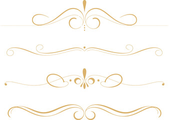 Set of Elegant Golden Swirl Flourishes and Ornate Page Dividers