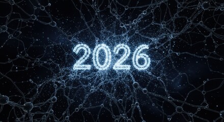 Futuristic digital display of the year 2026