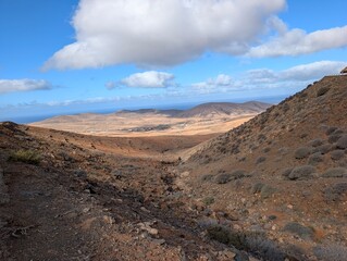 Remote Volcanic Terrain and Harsh Mountainscape in Central Fuerteventura Spain