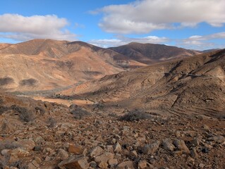 Remote Volcanic Terrain and Harsh Mountainscape in Central Fuerteventura Spain