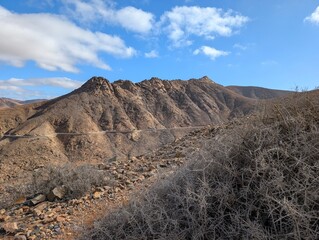 Remote Volcanic Terrain and Harsh Mountainscape in Central Fuerteventura Spain