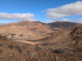 Remote Volcanic Terrain and Harsh Mountainscape in Central Fuerteventura Spain