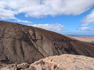 Remote Volcanic Terrain and Harsh Mountainscape in Central Fuerteventura Spain