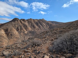 Remote Volcanic Terrain and Harsh Mountainscape in Central Fuerteventura Spain