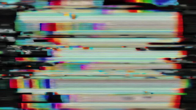 Abstract digital glitch effect with noise looped background. Error signal loop. Virus code and software hack concept. Cyber security
