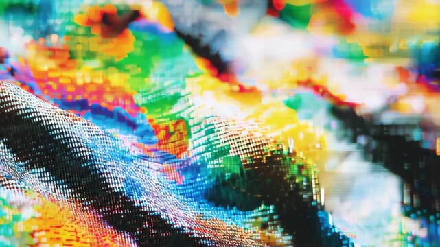 Abstract digital glitch effect with noise looped background. Error signal loop. Virus code and software hack concept. Cyber security