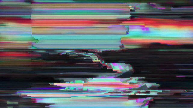 Abstract digital glitch effect with noise looped background. Error signal loop. Virus code and software hack concept. Cyber security