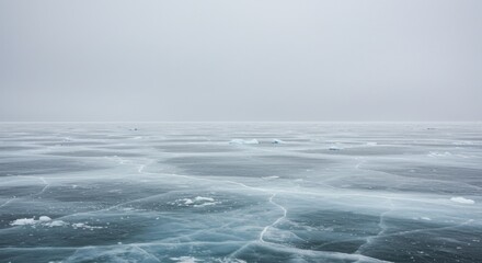 Fototapeta premium Frozen lake surface texture atmospheric perspective abstract winter landscape