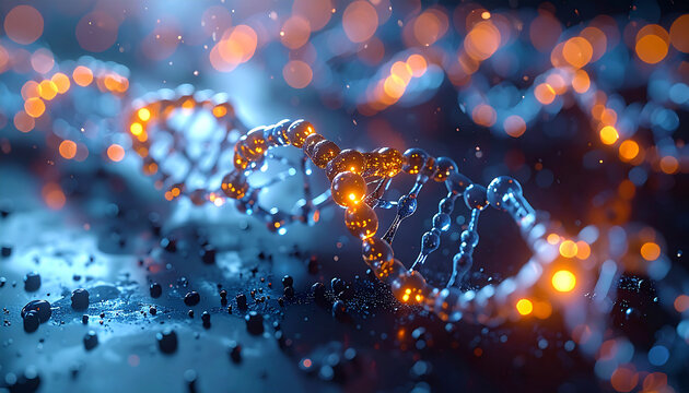 DNA Helix: This captivating image features a close-up of a DNA helix illuminated by radiant glowing lights.