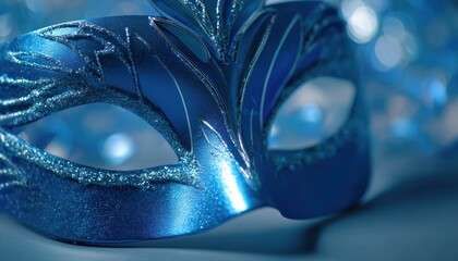 Sparkling Festive Scene Featuring A Vibrant Blue Carnival Mask At A Party Panorama, Creating A Colorful And Playful Atmosphere.