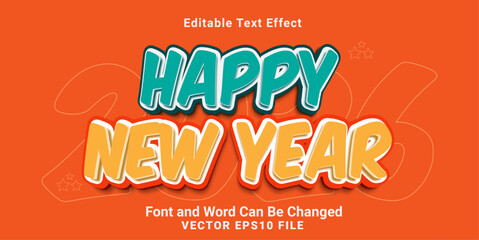 3d happy new year cartoon style text effect