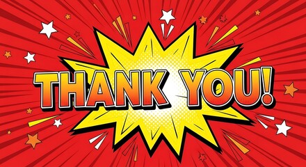 Thank You Comic Style Explosion Background with Stars and Rays.