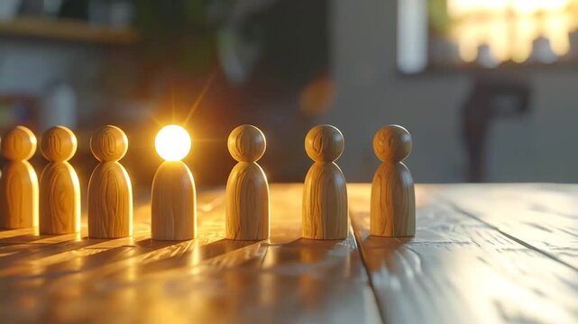 Wooden Figures: Leadership, Individuality, and Teamwork Concept