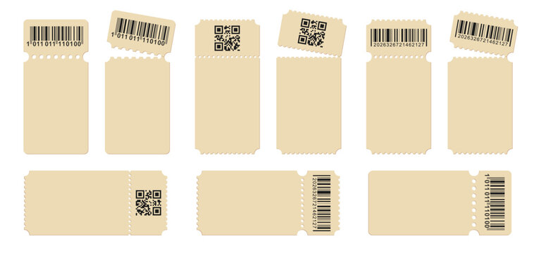 Paper tickets templates with barcode - vector