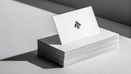 Elegant Stack of Business Cards with Raised Texture and One Standing Card Highlighted in Clean Branding Presentation