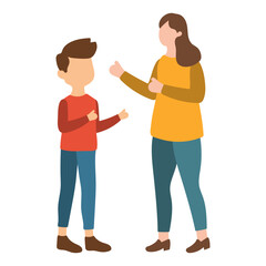 Obraz premium Boy with his Mother Standing and Talking Illustration
