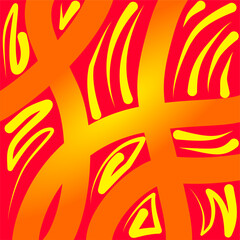 Abstract red and yellow artwork with bold curved lines and layered shapes, creating a vibrant, energetic, and dynamic visual pattern