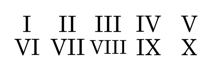 Roman Numerals I to X Displayed Clearly.