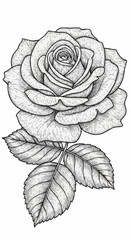 Detailed Rose Illustration - A Classic Floral Design in Black and White.