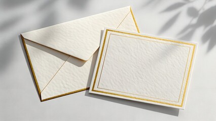 Textured Greeting Card with Matching Decorative Envelope in Minimalist Neutral Setting for Wedding Invitations and Elegant Stationery Layouts