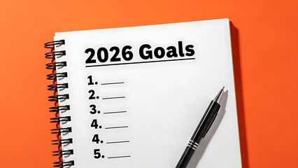 Setting 2026 Goals on a To-Do List with a Black Pen on Bright Orange Background