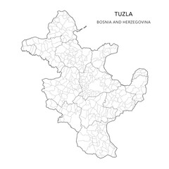 Vector Map of Tuzla Canton (Tuzlanski Kanton, Tuzlanska Županija) with Settlements (Naselja), Cities and Municipalities - FBiH, Bosnia and Herzegovina - 2025