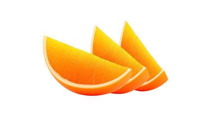 Three juicy orange slices with vibrant color and realistic texture, isolated on transparent background, evoke freshness and healthy, refreshing feeling