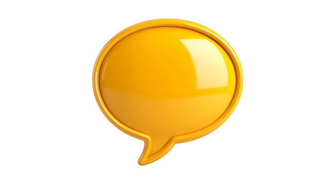 Yellow speech bubble, 3D icon, isolated on transparent background, glossy finish, modern communication symbol, cheerful and playful design, suitable for chat or message concepts