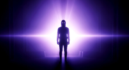 Fototapeta premium Silhouette On Stage With Bright Purple Backlight Creating A Mysterious Entrance