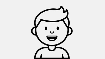 Obraz premium A simple black and white line drawing of a smiling young boy's face and shoulders.