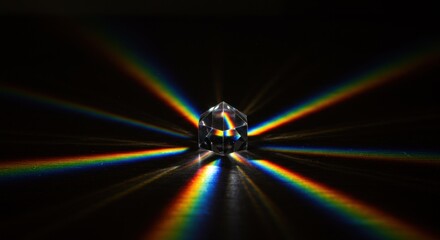 Prism refracting light spectrum with vibrant colors on a dark background