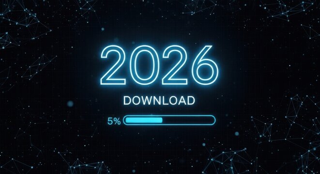 Futuristic download progress for year 2026