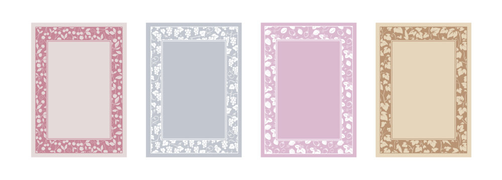 総柄フレームセット（長方形）さくらんぼ／ぶどう／イチゴ／ツタ