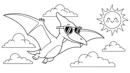 Playful cartoon dragon soaring through cheerful sunny sky with clouds