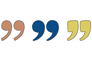 Naklejka premium Hand-drawn cartoon set of colored quotation marks on a white background.