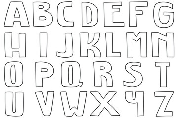 Hand-drawn doodle set of English letters alphabet on a white background.