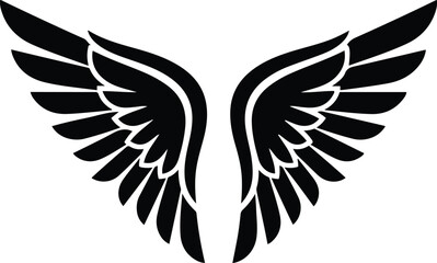 A symmetrical black vector silhouette of spread eagle or angel wings