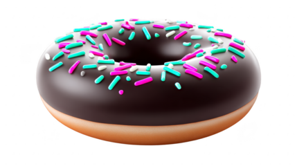 Chocolate donut with colorful sprinkles sweet dessert round pastry isolated on transparency background delicious snack bakery treat vibrant topping appetizing fun mood