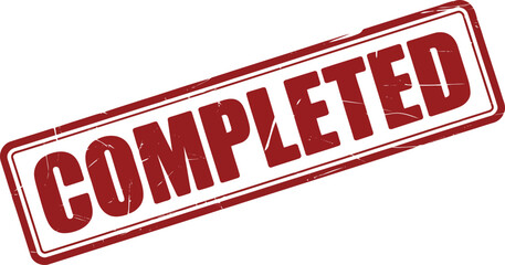 A clear red rubber stamp mark with the word COMPLETED prominently displayed across a crisp white surface