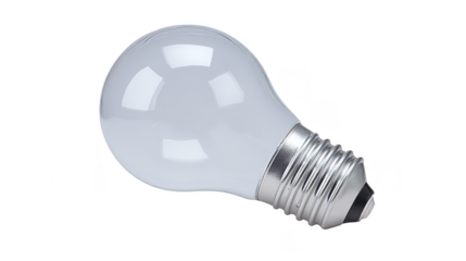 Clear glass light bulb with metallic screw base, isolated on transparency background, reflecting light, symbolizing innovation and bright ideas