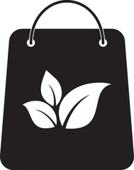 Eco-friendly shopping bag with leaves, vector icon