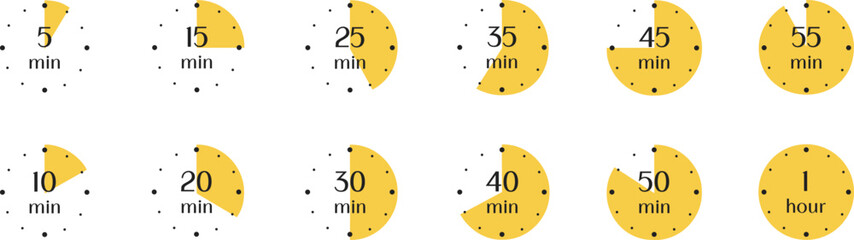 Timer, clock, stopwatch isolated set icons. Countdown timer symbol icon. Vector illustration	