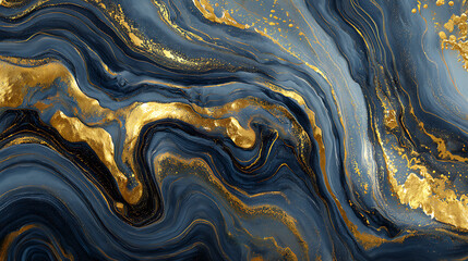 Deep Indigo and Gold Marbled Liquid Texture Background