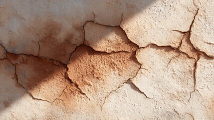 Naklejka premium Macro Shot of Cracked Terracotta Plaster Wall Texture