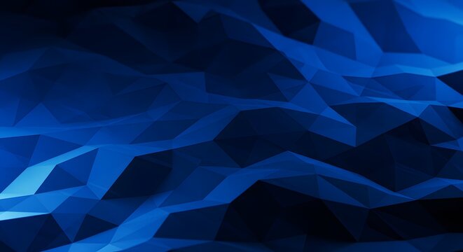 Geometric low-poly style abstract background with sharp blue illuminated polygons, 3D effect