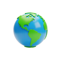 Fototapeta premium stylized 3d rendered minimalist icon of earth showing vibrant green americas and blue oceans, isolated on white with soft shadow. concept of ecology and global technology