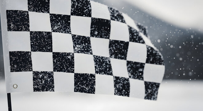 Racing to Victory: A black and white checkered flag flutters in the wind, a symbol of triumph and the culmination of a thrilling race.
